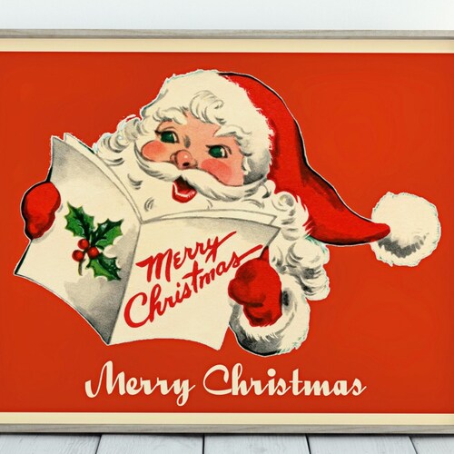 Vintage Christmas Printable Retro Santa Wall Art Mid - Etsy
