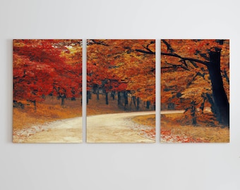 Forest Trail in the Fall 3 Piece Wall Art | Nature Print | Landscape Painting | Set of 3 Prints | Home or Office Decor | Instant Download