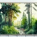 Forest Landscape Printable. Digital Art. Green Forest Trees Watercolor ...