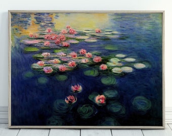 Water Lilies Pond Monet Inspired Digital Painting. Instant Download Floral Decor. Monet Botanical Print Printable Wall Art. Abstract Decor