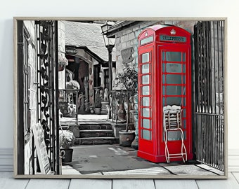 Modern Minimalist, Printable Poster Instant Digital Download Tiger British Phone Booth Art Print Nursery