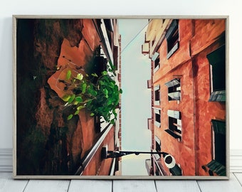 Houses in Venice Printable Wall Art. Instant Download Venice Neighborhood Architecture Print. Apartment Alleyway Digital Painting.