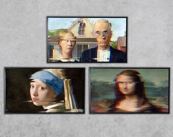 Samsung Frame TV Art 4K Altered Paintings Set of 3. Girl w Pearl Earring, Mona Lisa & American Gothic Altered Classic Portraits for Frame TV