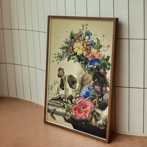 Vintage Skull Painting Printable Wall Art, Skull With Colorful Flowers, Floral Skull Print, Digital Download, Skull Wall Decor Poster image 7