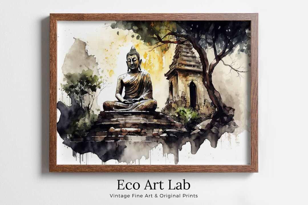 Yelash Buddha Leinwandbild – Sitzender Zen Mit Goldenem Schmetterling, 40.6 X 81.3 Cm, Wandkunst Für Wohnung & Entspannungsraum
