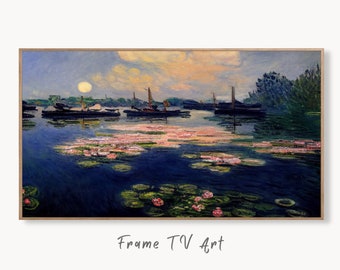 Samsung Frame TV Art 4K Lilies on Lake View Monet Inspired Digital Painting. Instant Download Landscape Art for Frame TV. Botanical Art