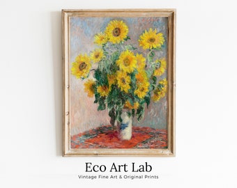 Sunflowers Painting Famous Claude Monet Art Print. Instant Download Floral Printable Monet Fine Art Bouquet of Sunflowers Vintage Painting