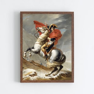 Napoleon Bonaparte korsar Alperna. Röda Kapversionen. Berömd historisk affisch. Utskrivbar väggkonst. Reproduktion av fransk historia. bild 9