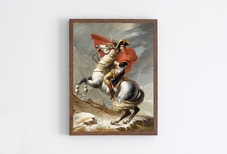 Napoleon Bonaparte korsar Alperna. Röda Kapversionen. Berömd historisk affisch. Utskrivbar väggkonst. Reproduktion av fransk historia. bild 9