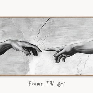 Samsung Frame TV Art 4K The Creation of Adam Reaching Hands Famous Michelangelo Painting. Instant Download Vintage Painting for Frame TV