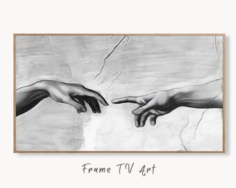 Samsung Frame TV Art 4K The Creation of Adam Reaching Hands Famous Michelangelo Painting. Instant Download Vintage Painting for Frame TV