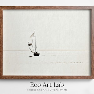 Sailboat Print Nautical Wall Art. Minimalist Boat Artwork. Lone Sail Boat at Sea. Neutral Sailboat Decor. Printable Digital Download Print