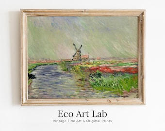Claude Monet Tulip Field in Holland Famous Monet Painting. Instant Download Vintage Decor. Monet Landscape Printable Wall Art. Vintage Decor