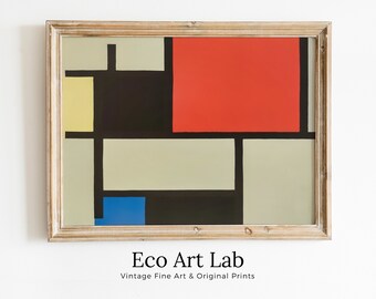 Vintage Piet Mondrian Colorful Abstract Painting. Printable Wall Art. Instant Download Geometric Art. Bauhaus Abstract Aesthetic Wall Art