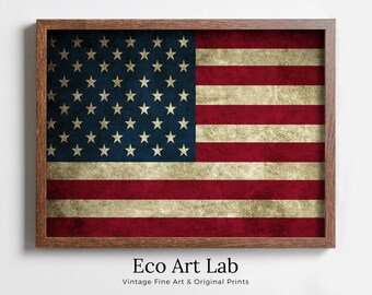 American Flag Printable Wall Art. Patriotic Decor. USA Art. United States Flag Digital Download Art. Distressed Flag Printable Poster.