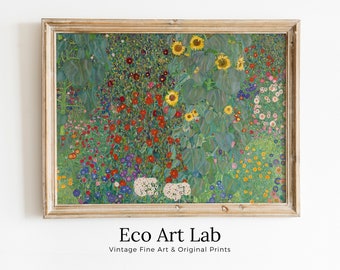 Famous Flower Garden Gustav Klimt Painting Printable Wall Art. Instant Download Gustav Klimt Print. Vintage Floral Poster. Art Nouveau Print