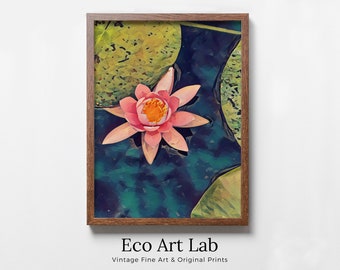 Lotus Flower Art | Botanical Wall Art | Flower Wall Decor | Pink Blooming Lotus Flower Digital Painting | Floral Art | Printable Download