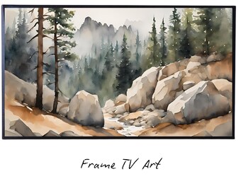 Watercolor Minimalist Landscape Decor. Frame TV Art for Samsung Frame TV. 4K Nature Scene Wall Art for Modern Homes.