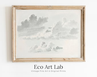 Vintage Cloud Painting Digital Print. Antique Cloud Artwork Vintage Landscape. Neutral Wall Decor. Printable Downloadable Art. Sky Landscape