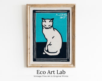 Art Nouveau Cat Art Poster - Julie de Graag Printable, Vintage Wall Art, Dark Academia Decor
