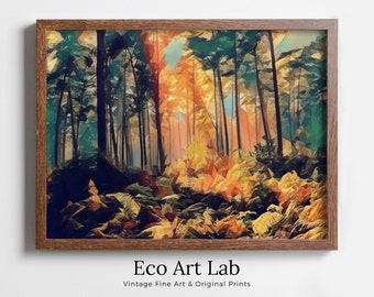 Sunlight Through Forest Landscape Painting, Abstract Printable Wall Art, for Home or Office Decor, Nature Print Digital Art Instant Download