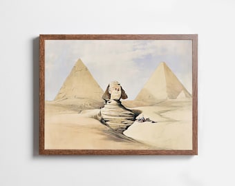 古代エジプトの壁画。ギザのピラミッドとスフィンクス。エジプト美術の
