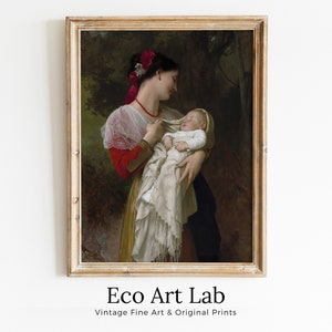 母性への賞賛。ビンテージの母と子の絵画、子供部屋アート。印刷可能な壁アート。母性アートプリント。アンティークのダウンロード可能なアート。
