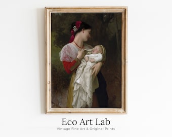 Maternal Admiration. Vintage Mother and Child Painting, Nursery Art. Printable Wall Art. Motherhood Art Print. Antique Downloadable Art.