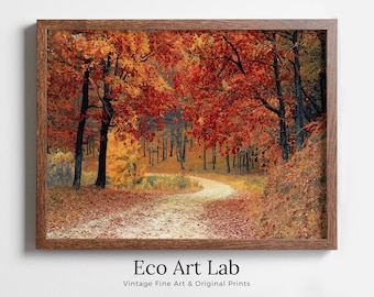 Forest Trail in the Fall Landscape Painting, Printable Wall Art, for Home or Office Decor, Nature Print Digital Art Instant Download