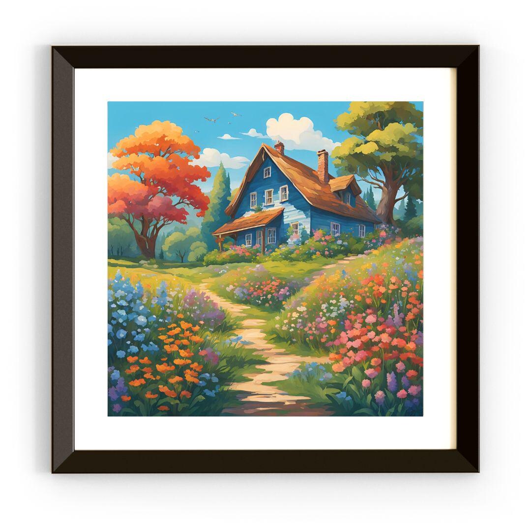 Cottage Painting Floral Print I Colorful Wall Decor Art I Rustic Home ...