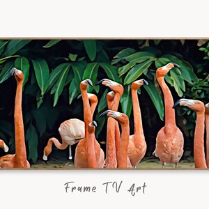 Samsung Frame TV Art 4K Flock of Flamingos Painting. Instant Download Flamingos Art for the Samsung Frame TV. Tropical Art for TV