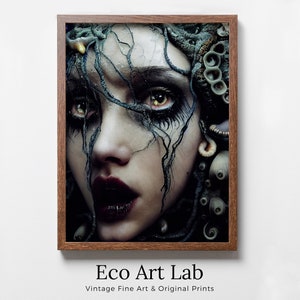 Creepy Gothic Mermaid Art. Printable Wall Art. Dark Mermaid Digital Painting. Instant Download. Mermaid Portrait Painting. Horror Scary Art