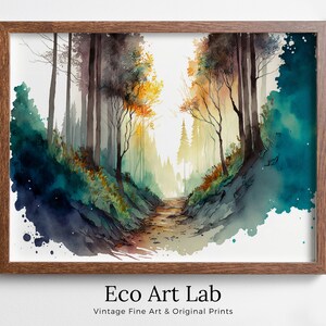 Forest Painting Printable Wall Art. Watercolor Forest Landscape Printable. Colorful Forest Trees Painting Print. Digital Art. Nature Decor.