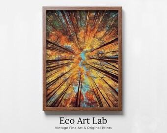 Forest Canopy Fall Autumn Trees Landscape Painting, Abstract Printable Wall Art, Home Office Decor Nature Print Digital Art Instant Download