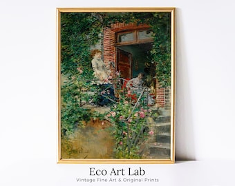Flowers Garden Painting. Women Portrait. Vintage Landscape Print. On the terrace by Giovanni Boldini. Printable Wall Art. Digital Download