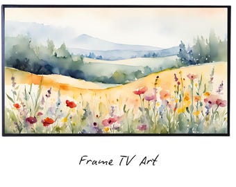 Poppies Wildflowers Wall Art. Watercolor Minimalist Floral Decor. Unique Frame TV Art For Samsung Frame TV