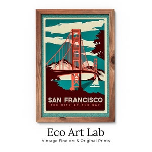San Francisco Vintage Travel Poster Showing Golden Gate Bridge Retro Travel Poster Printable Wall Art Digital Art Instant Download