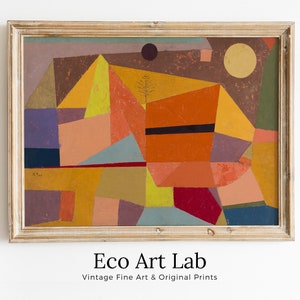 Poster da arte abstracta do vintage da cópia de Paul Klee. Impressão famoso da arte do vintage do abstrato alegre da paisagem da montanha. Arte retrô de parede de Paul Klee para impressão