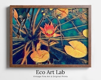 Lotus Flower Botanical Wall Art. Flower Wall Decor. Lotus Flower on Water Digital Painting. Floral Art | Printable Download