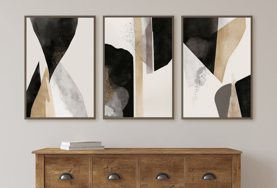 Minimalist Set of 3 Art Prints. Black and White Abstract Poster Set ...