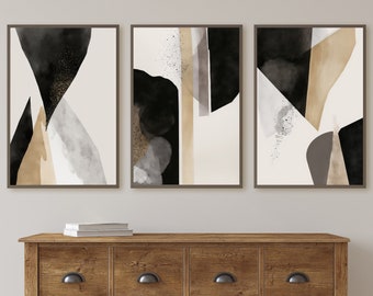 Minimalist Set of 3 Art Prints. Black and White Abstract Poster Set. Neutral Gallery Wall. Black & Beige Wall Art. Contemporary Modern Art