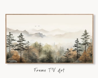 Samsung Frame TV Art 4K Mountain Forest Fall Landscape Painting. Instant Download. Autumn Forest Art for Samsung Frame TV. Art for TV
