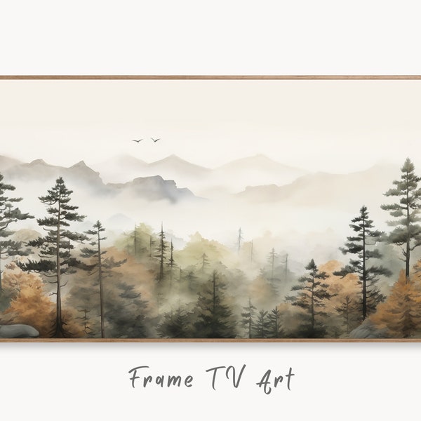 Samsung Frame TV Art 4K Mountain Forest Fall Landscape Painting. Instant Download. Autumn Forest Art for Samsung Frame TV. Art for TV