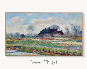 Samsung Frame TV Art 4K Tulip Fields Famous Claude Monet Painting. Instant Download Landscape Wall Art for the Frame TV. Vintage Wall Art