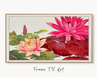 Samsung Frame TV Art 4K Nymphaea lotus Flowers Vintage Japanese Art. Instant Download Antique Japanese Art for Frame TV. Vintage Wall Art