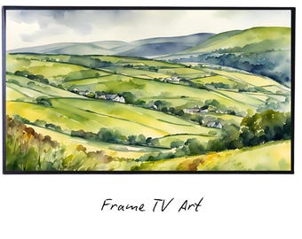 Countryside Art For Frame TV. Watercolor Decor For Samsung Frame TV. Wild Flowers Landscape 4K Display