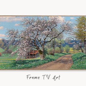 Samsung Frame TV Art 4K Vintage Spring Landscape Painting. Instant Download Spring Meadow Landscape. Wall Art for Frame TV. Vintage Wall Art