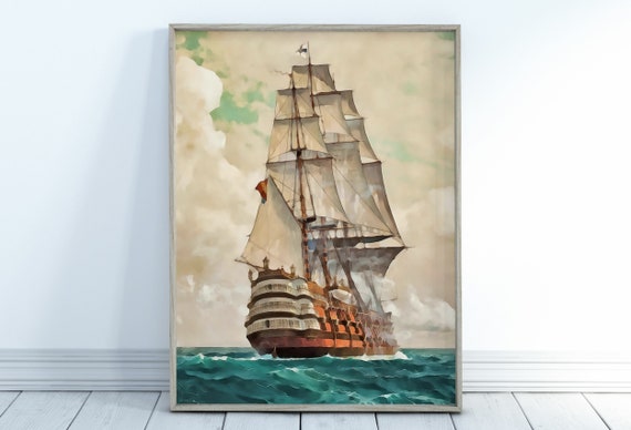 Old Sailing Ship at Full Sail. Printable Wall Art. Digital - Etsy