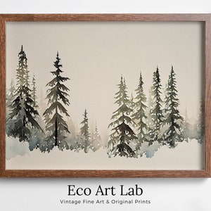 Minimalist Watercolor Winter Landscape Painting. Winter Painting Print. Snowy Winter Trees Printable Wall Art. Christmas Wall Art. Download