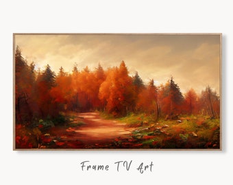 Samsung Frame TV Art 4K Autumn Forest Trail Landscape Digital Painting. Fall Art for the Samsung Frame TV. Art for TV. Instant Download